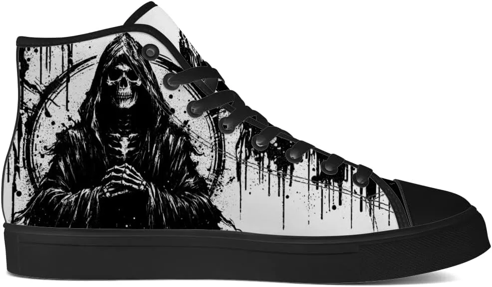 Men's Women's Skull High Top Canvas Shoes Gothic High Top Sneakers Lace Up Casual Shoes