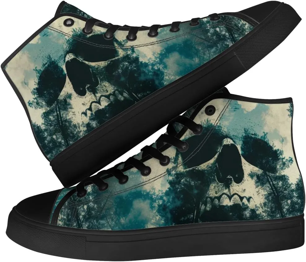 Men's Women's Skull High Top Canvas Shoes Gothic High Top Sneakers Lace Up Casual Shoes