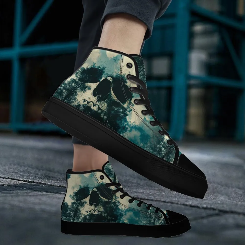 Men's Women's Skull High Top Canvas Shoes Gothic High Top Sneakers Lace Up Casual Shoes