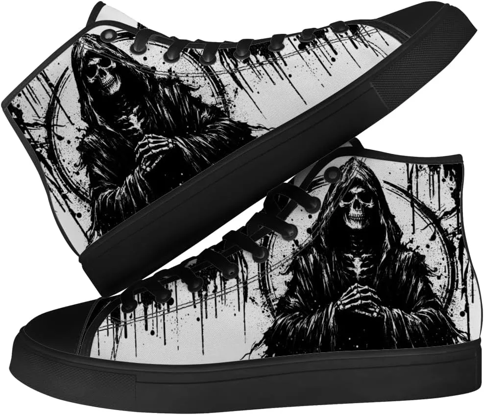 Men's Women's Skull High Top Canvas Shoes Gothic High Top Sneakers Lace Up Casual Shoes
