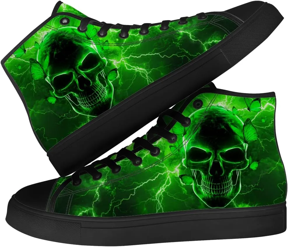 Men's Women's Skull High Top Canvas Shoes Gothic High Top Sneakers Lace Up Casual Shoes