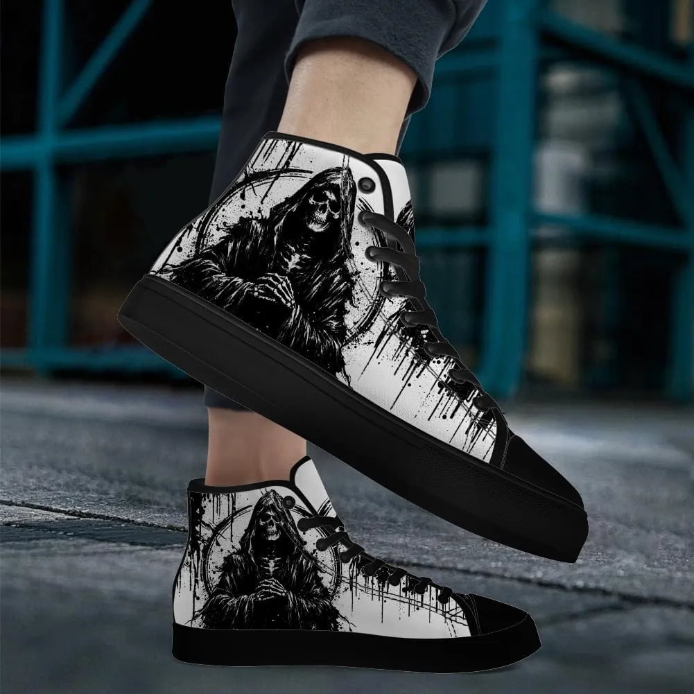 Men's Women's Skull High Top Canvas Shoes Gothic High Top Sneakers Lace Up Casual Shoes