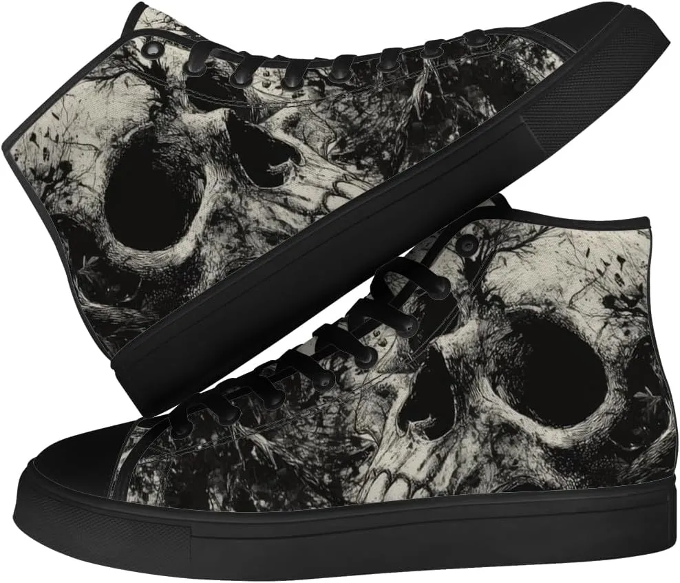 Men's Women's Skull High Top Canvas Shoes Gothic High Top Sneakers Lace Up Casual Shoes