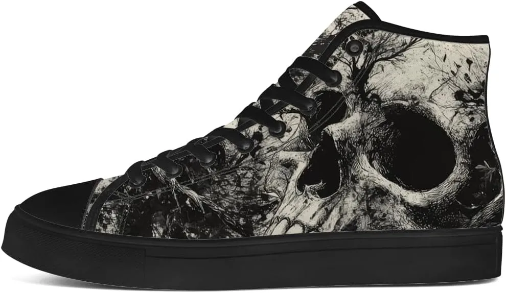 Men's Women's Skull High Top Canvas Shoes Gothic High Top Sneakers Lace Up Casual Shoes