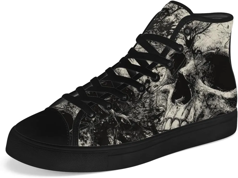 Men's Women's Skull High Top Canvas Shoes Gothic High Top Sneakers Lace Up Casual Shoes