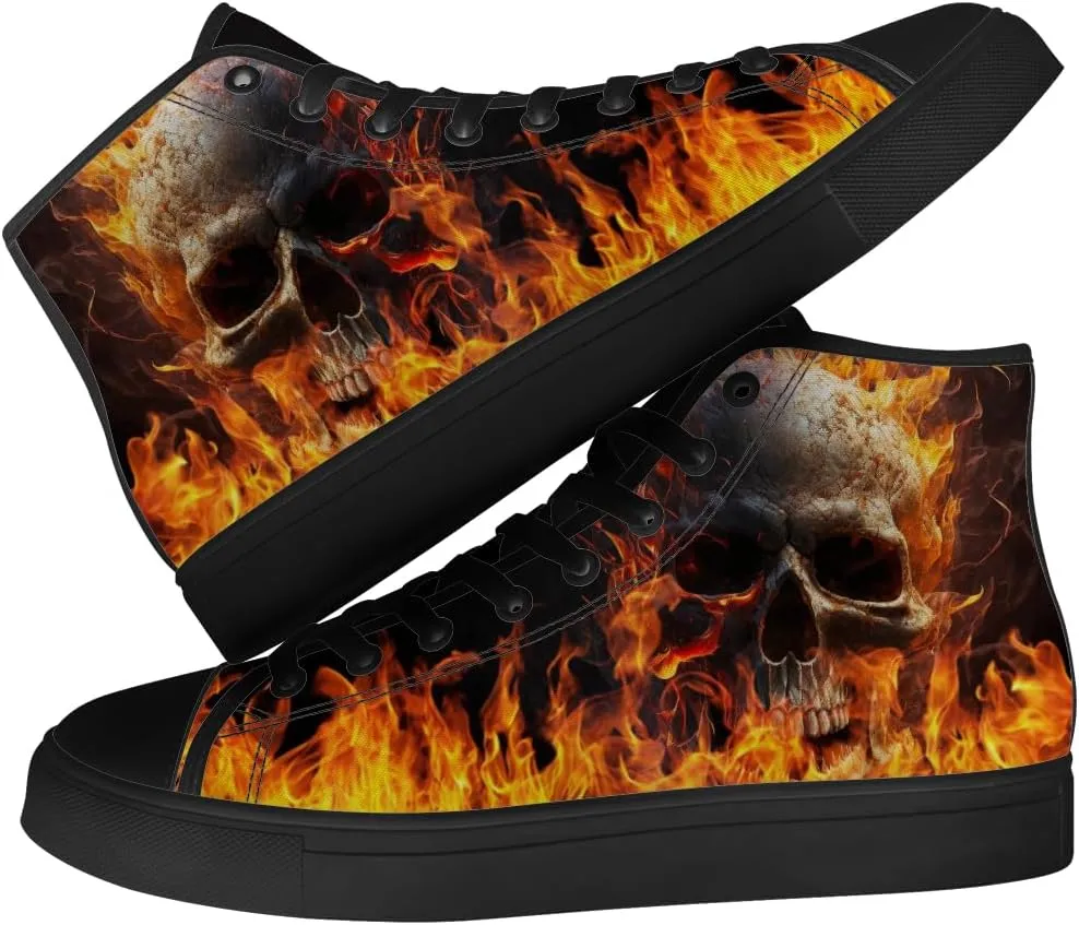 Men's Women's Skull High Top Canvas Shoes Gothic High Top Sneakers Lace Up Casual Shoes