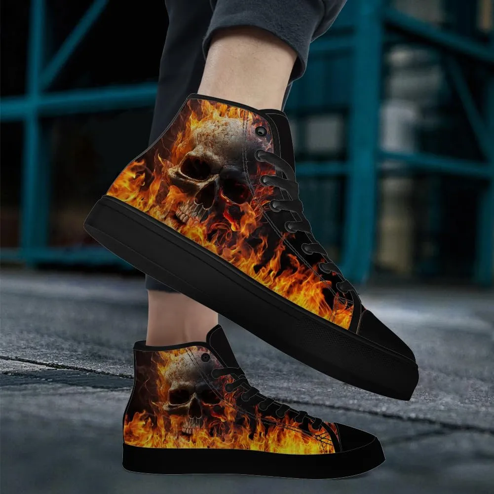 Men's Women's Skull High Top Canvas Shoes Gothic High Top Sneakers Lace Up Casual Shoes