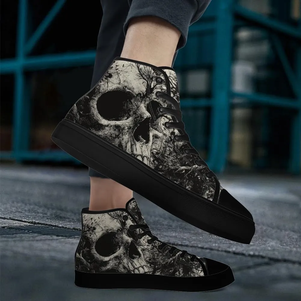 Men's Women's Skull High Top Canvas Shoes Gothic High Top Sneakers Lace Up Casual Shoes