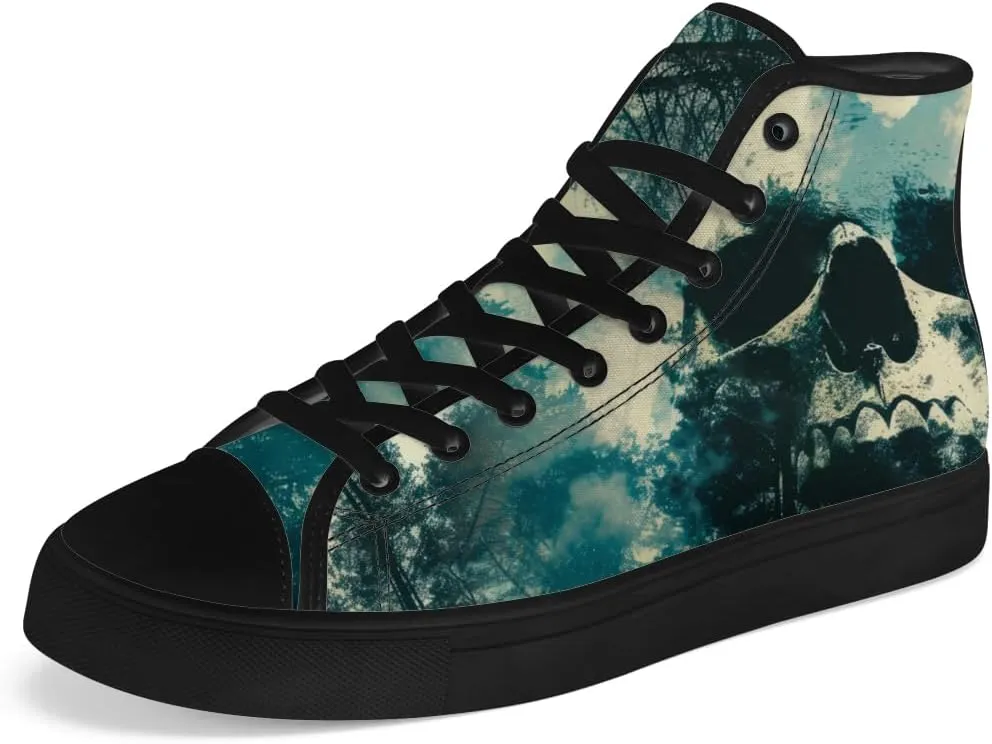 Men's Women's Skull High Top Canvas Shoes Gothic High Top Sneakers Lace Up Casual Shoes