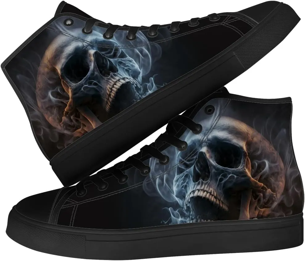Men's Women's Skull High Top Canvas Shoes Gothic High Top Sneakers Lace Up Casual Shoes