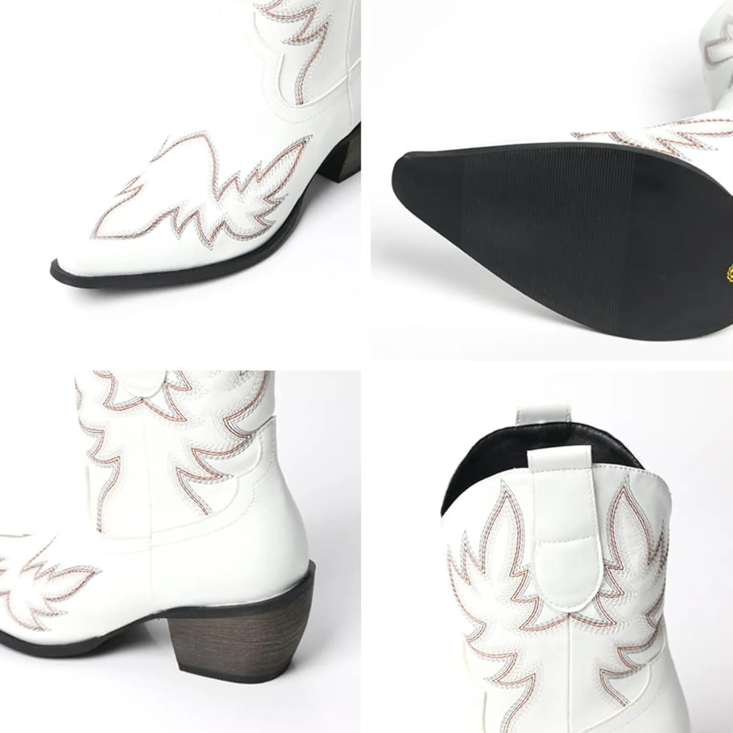 MEOTINA Black Ankle Boots for Women Short Cowboy Boot Wide Calf Cowgirl Booties Square Toe Ankle Western Bootie Concert Shoes