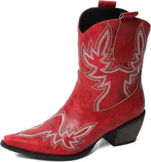 MEOTINA Black Ankle Boots for Women Short Cowboy Boot Wide Calf Cowgirl Booties Square Toe Ankle Western Bootie Concert Shoes