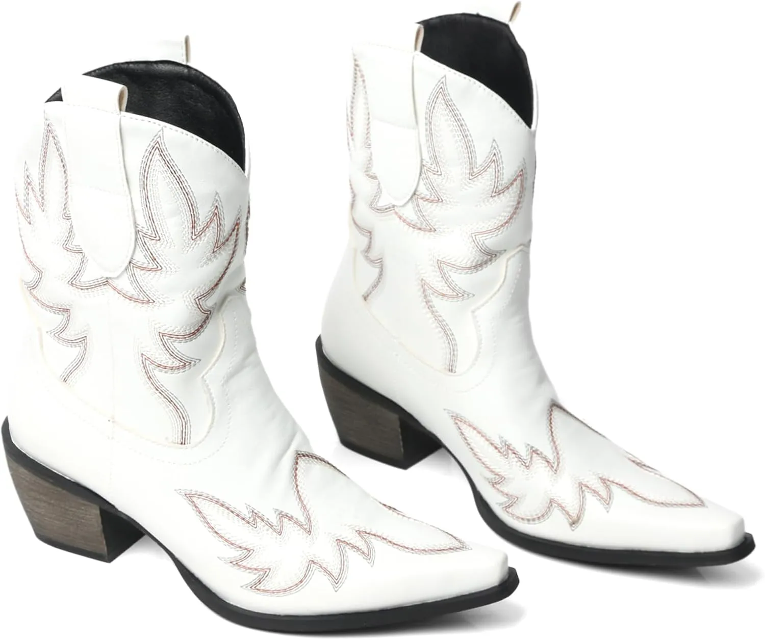 MEOTINA Black Ankle Boots for Women Short Cowboy Boot Wide Calf Cowgirl Booties Square Toe Ankle Western Bootie Concert Shoes