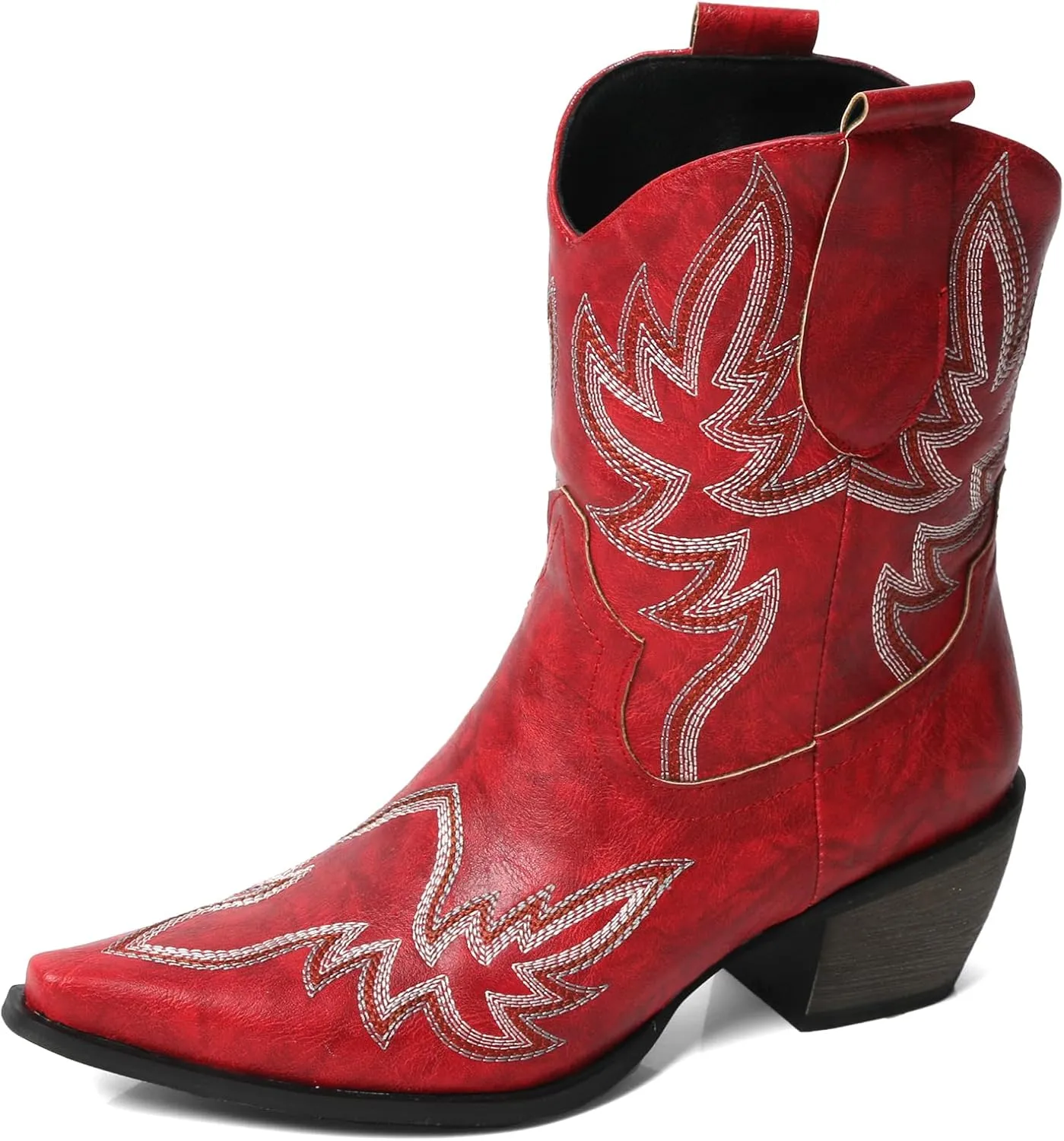 MEOTINA Black Ankle Boots for Women Short Cowboy Boot Wide Calf Cowgirl Booties Square Toe Ankle Western Bootie Concert Shoes