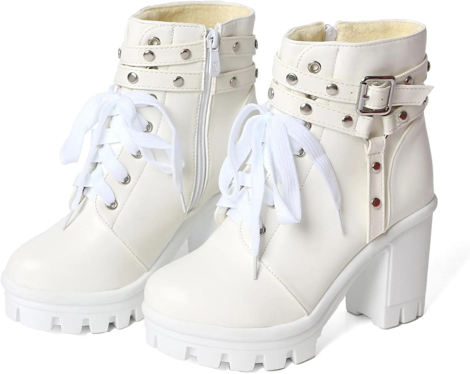 MEOTINA Goth Chunky Platform Boots for Women High Heel Black Ankle Booties Rivets Punk Combat Boot Shoes
