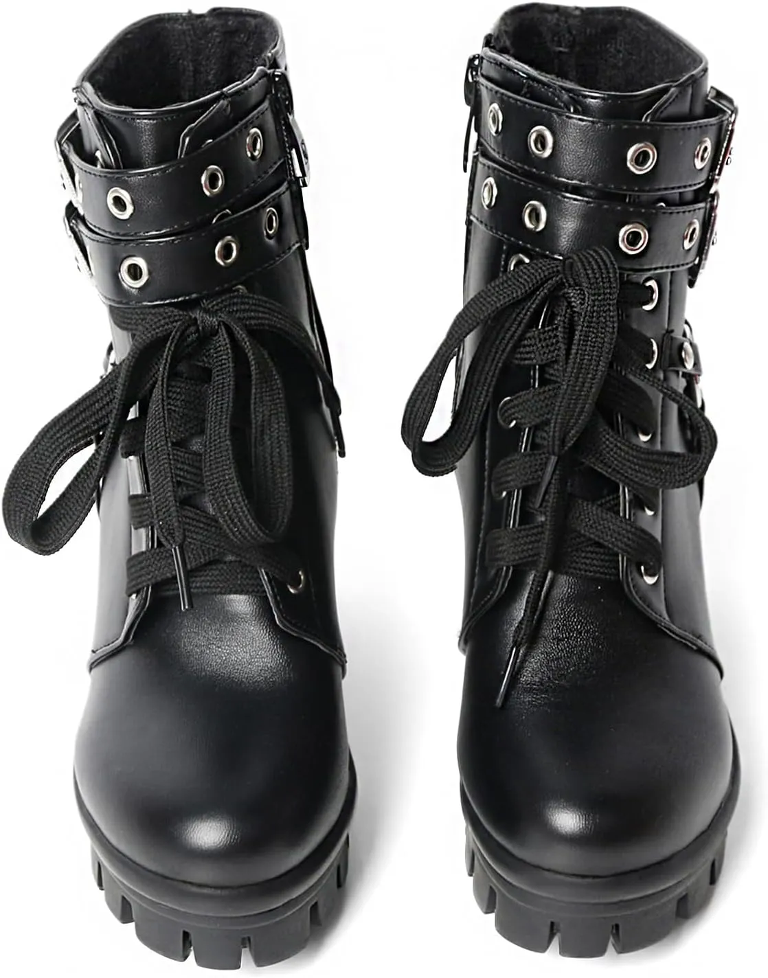MEOTINA Goth Platform Black Boots for Women Dressy Chunky Combat Boot Buckle Gothic Booites Zipper Rivets Rave Shoes