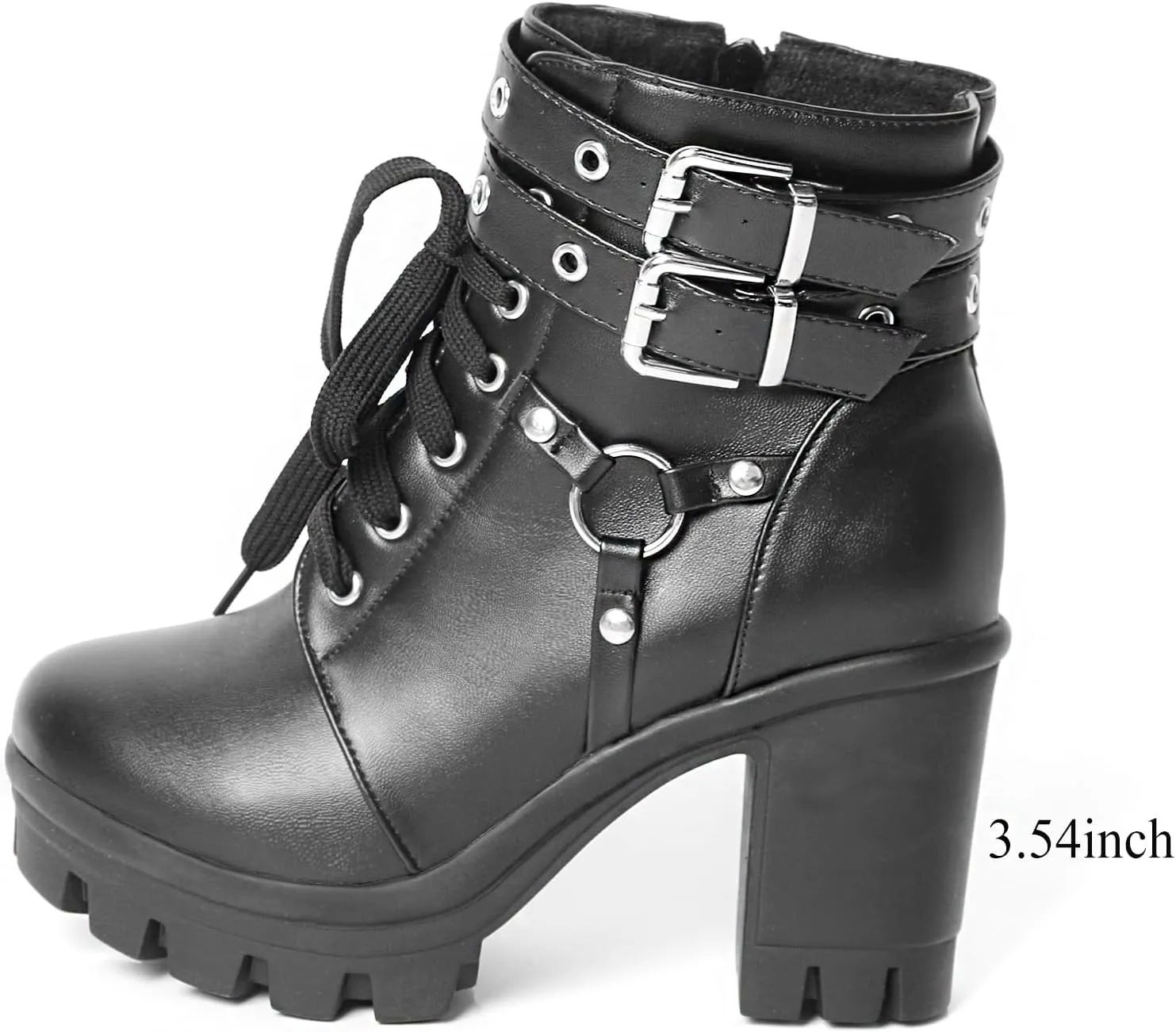 MEOTINA Goth Platform Black Boots for Women Dressy Chunky Combat Boot Buckle Gothic Booites Zipper Rivets Rave Shoes