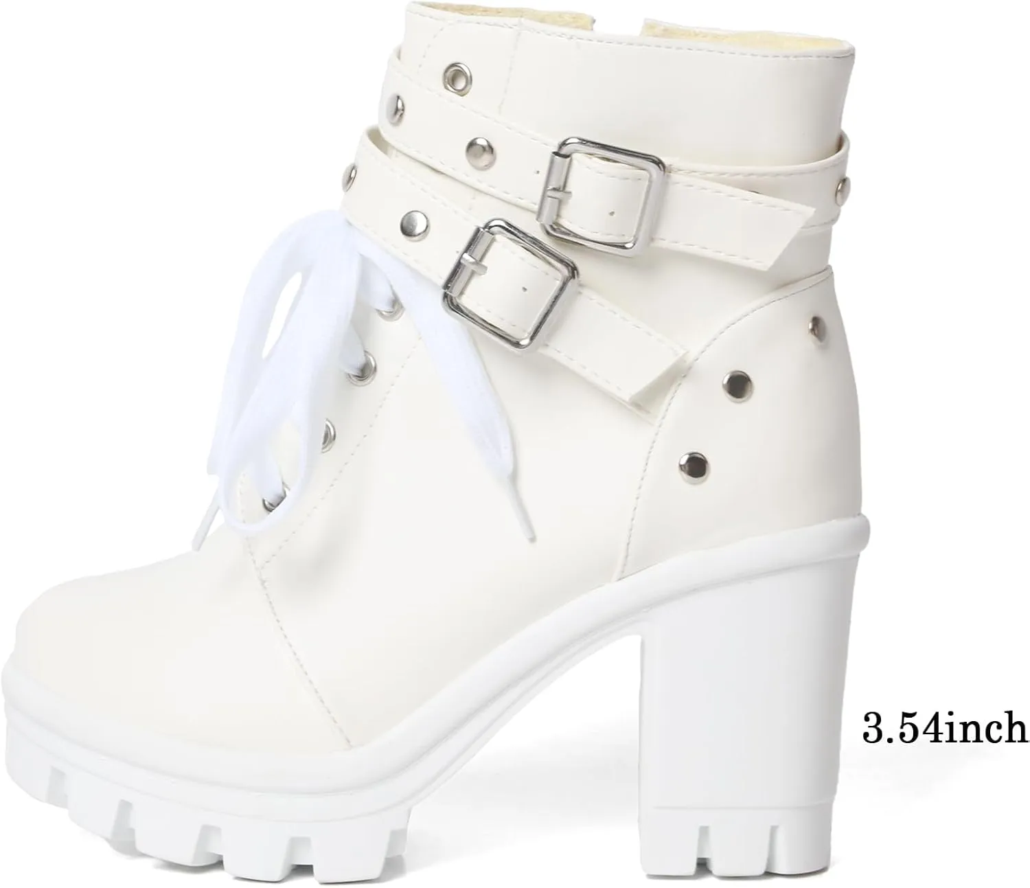 MEOTINA Goth Platform Boots Lace Buckle Gothic Cosplay Booties Chunky High Heels Ankle Boots Zipper Punk Shoes