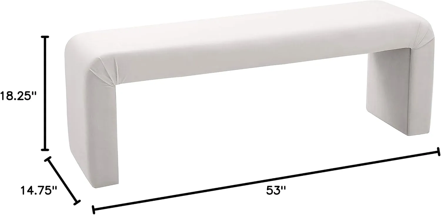 Meridian Furniture Minimalist Collection Modern | Contemporary Velvet Upholstered Bench, 53" W x 14.75" D x 18.25" H, Cream