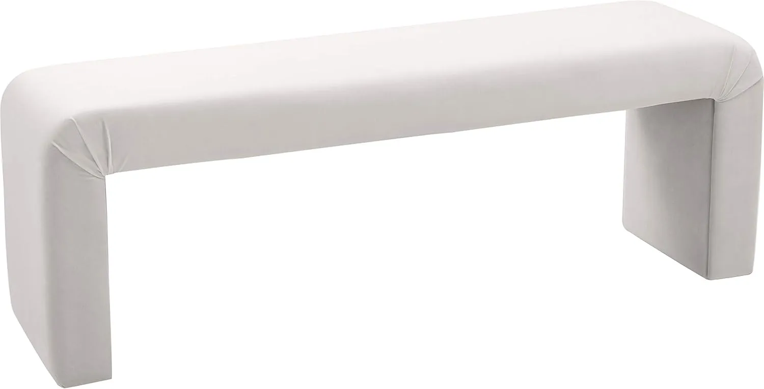 Meridian Furniture Minimalist Collection Modern | Contemporary Velvet Upholstered Bench, 53" W x 14.75" D x 18.25" H, Cream