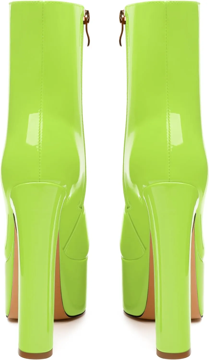MERRORI Platform Ankle Boots for Women Gogo Boots with Round Toe High Chunky Block Heels Side Zipper Patent Fashion Short Booties