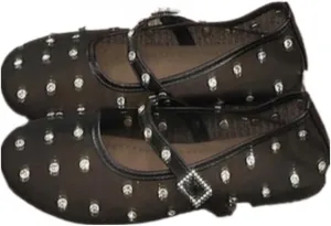 Mesh Mary Jane Flats for Women Rhinestone Mesh Ballet Flats Slip on Ballerina Shoes Clear Hollow Sandals No Slip Low Heel Breathable Fabric Lightweight Buckled Straps Comfort Wear Pumps Party Vacation