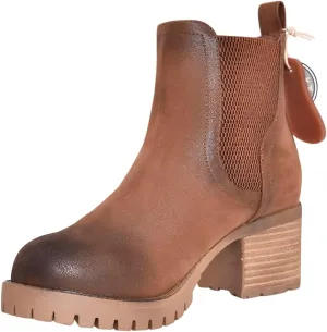 MIA Womens Jonna Round Toe Chelsea Casual Boots Ankle Mid Heel 2-3" - White