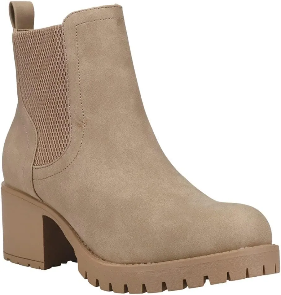 MIA Womens Jonna Round Toe Chelsea Casual Boots Ankle Mid Heel 2-3" - White