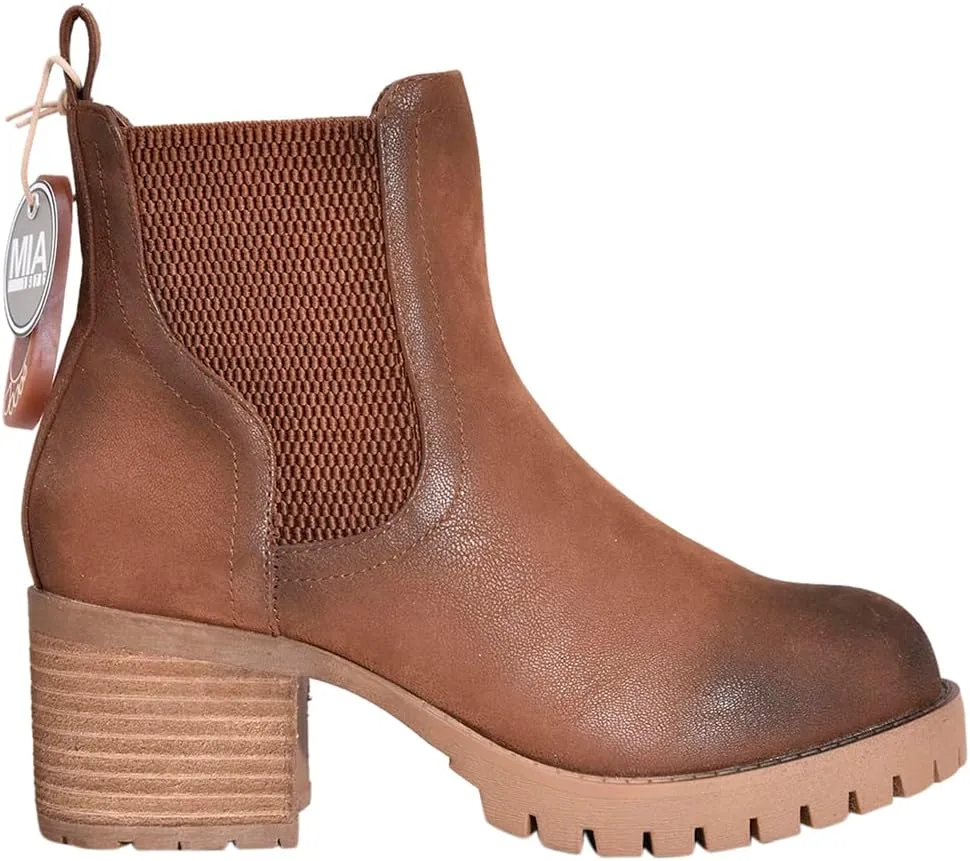 MIA Womens Jonna Round Toe Chelsea Casual Boots Ankle Mid Heel 2-3" - White