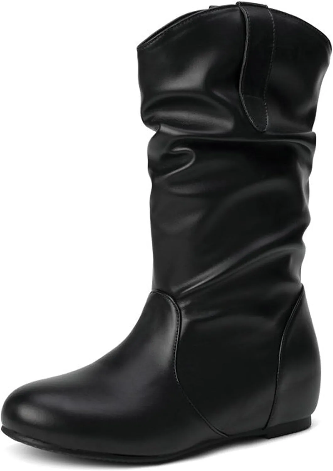 Mid Calf Booties for Women Fashion Office Leather Boots Almond Toe Western Cowgirl Cowboy Bootie Solid Casual Fall Short Boots