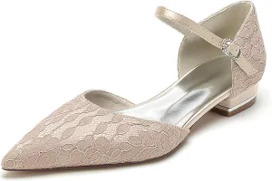 Minishion Dressy Flats for Women for Wedding Lace Pointed Toe Evening Formal Party Pumps Shoes BR274