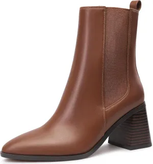MIXIN Womens Chelsea Ankle Boots Fashion Tall Shaft Low Chunky Block Heel Pointed Toe Fall Winter Heeled Booties Shoes