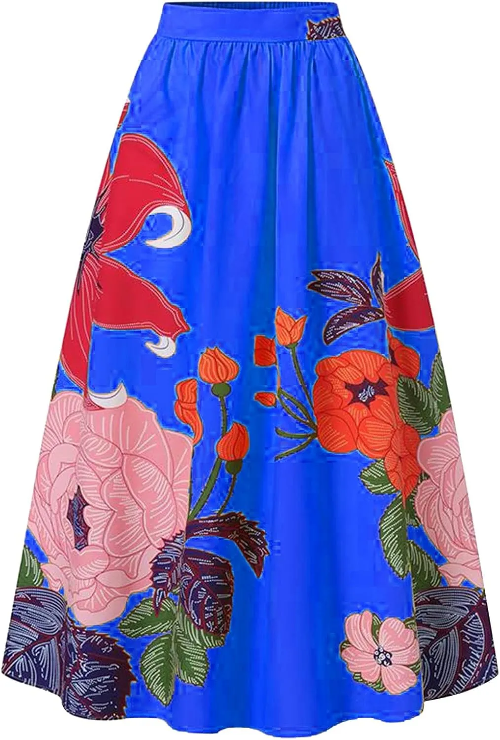Miyaomn Women's Boho Floral Printed Maxi Skirt Summer Beach High Waisted Mopping Floor Length A Line Long Skirts with Pockets