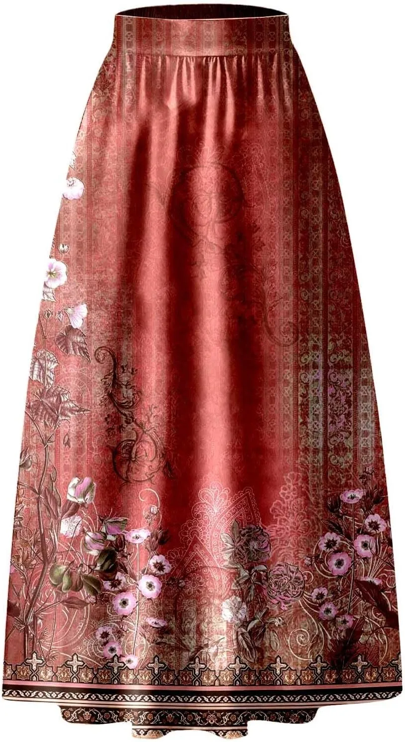 Miyaomn Women's Boho Floral Printed Maxi Skirt Summer Beach High Waisted Mopping Floor Length A Line Long Skirts with Pockets