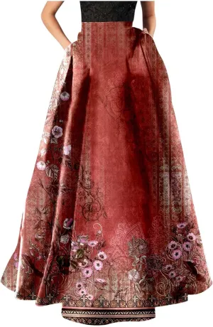 Miyaomn Women's Boho Floral Printed Maxi Skirt Summer Beach High Waisted Mopping Floor Length A Line Long Skirts with Pockets