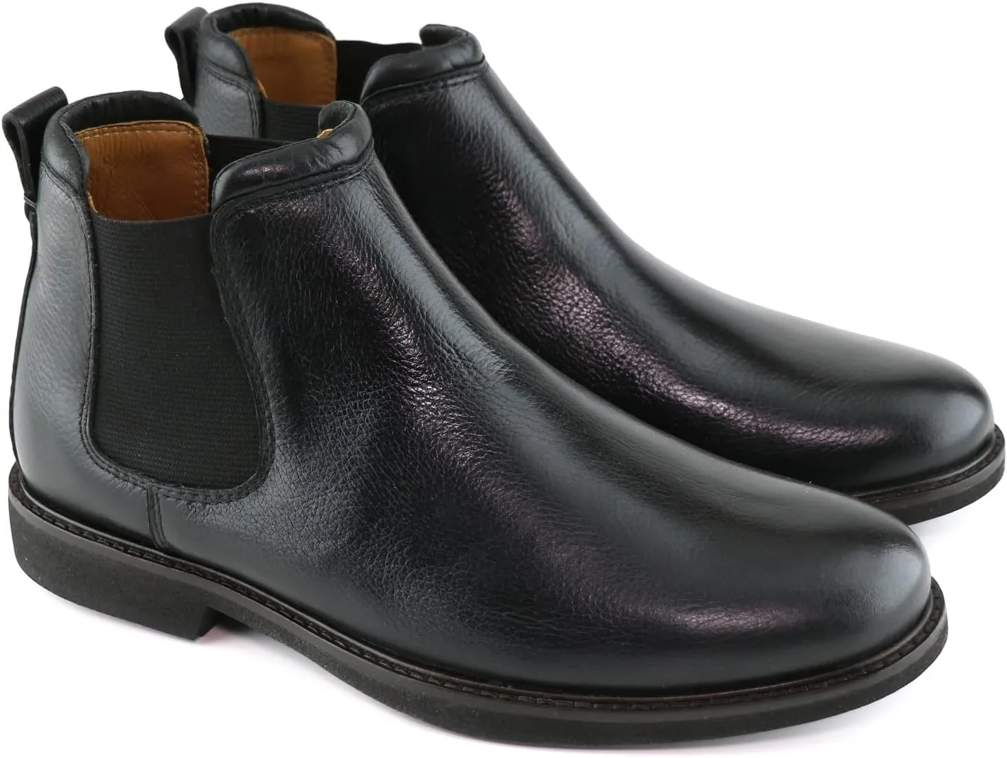 MJNY Mens Casual Comfortable Genuine Leather Chelsea Ankle Boots Lightweight Breathable Elastic Classic Fashion Chukka Dress Boots