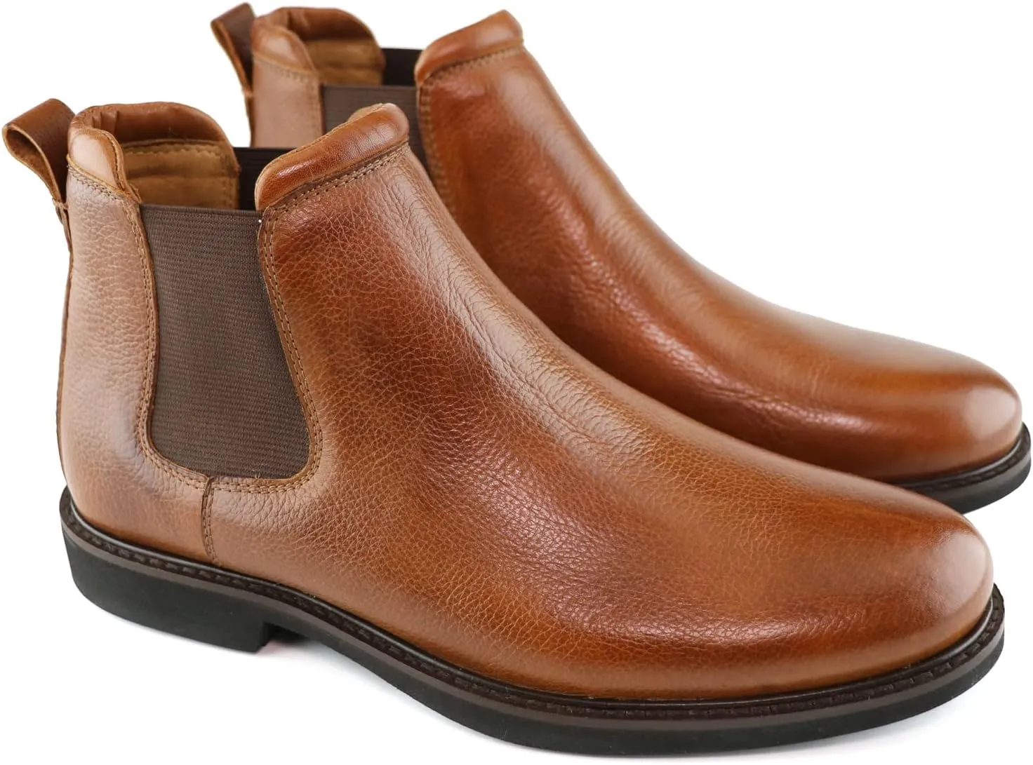 MJNY Mens Casual Comfortable Genuine Leather Chelsea Ankle Boots Lightweight Breathable Elastic Classic Fashion Chukka Dress Boots
