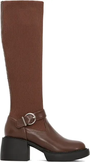 MOUSSE FIT Women's Buckle Decor Two Tone High Boots