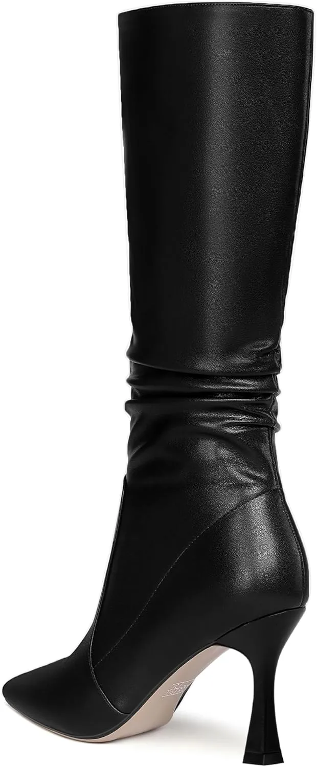 MOVINSTEPS Womens Solid Pointed Toe Matte Dress Zip Stiletto High Heel Boots Mid-Calf 3.3 Inch