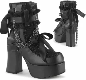 MSYINGL Women Platform Boots,Chunky High Heeled Side Zip Ankle Boots,with Chain and Bow Tie,Fashion Punk Goth Boots