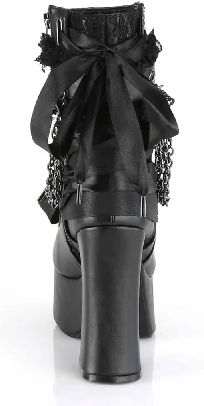 MSYINGL Women Platform Boots,Chunky High Heeled Side Zip Ankle Boots,with Chain and Bow Tie,Fashion Punk Goth Boots