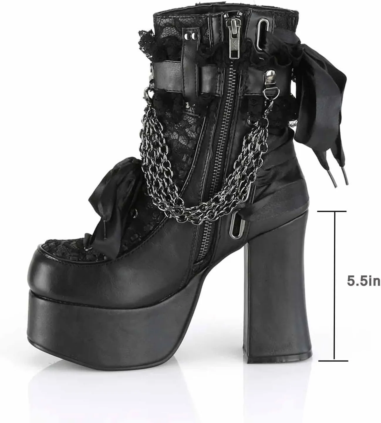 MSYINGL Women Platform Boots,Chunky High Heeled Side Zip Ankle Boots,with Chain and Bow Tie,Fashion Punk Goth Boots