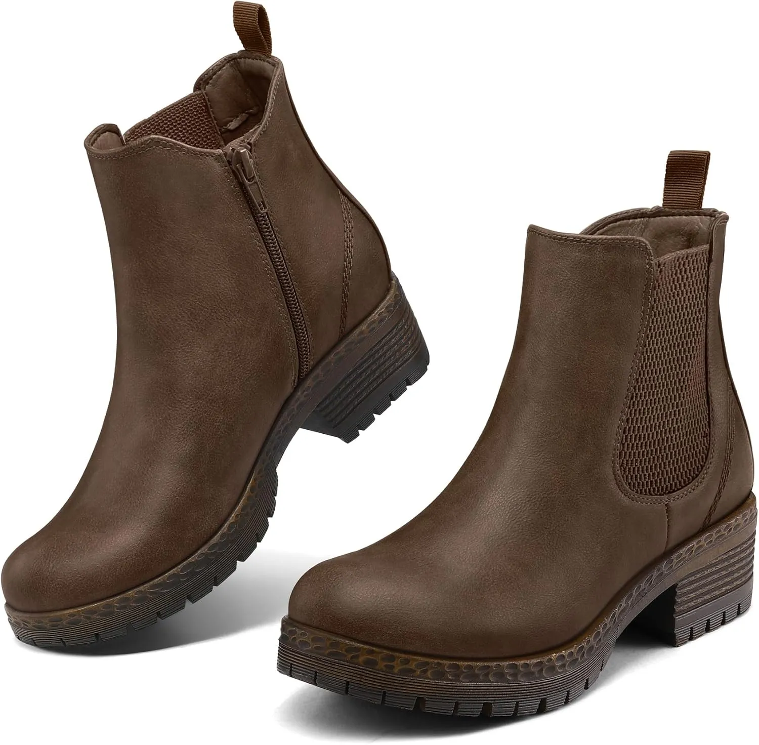 mysoft Women's Chelsea Ankle Boots Side Zipper Chunky Block Low Heel Booties Lug Sole Short Boots