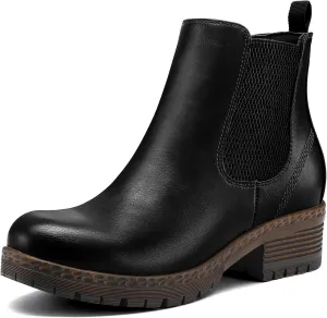 mysoft Women's Chelsea Ankle Boots Side Zipper Chunky Block Low Heel Booties Lug Sole Short Boots