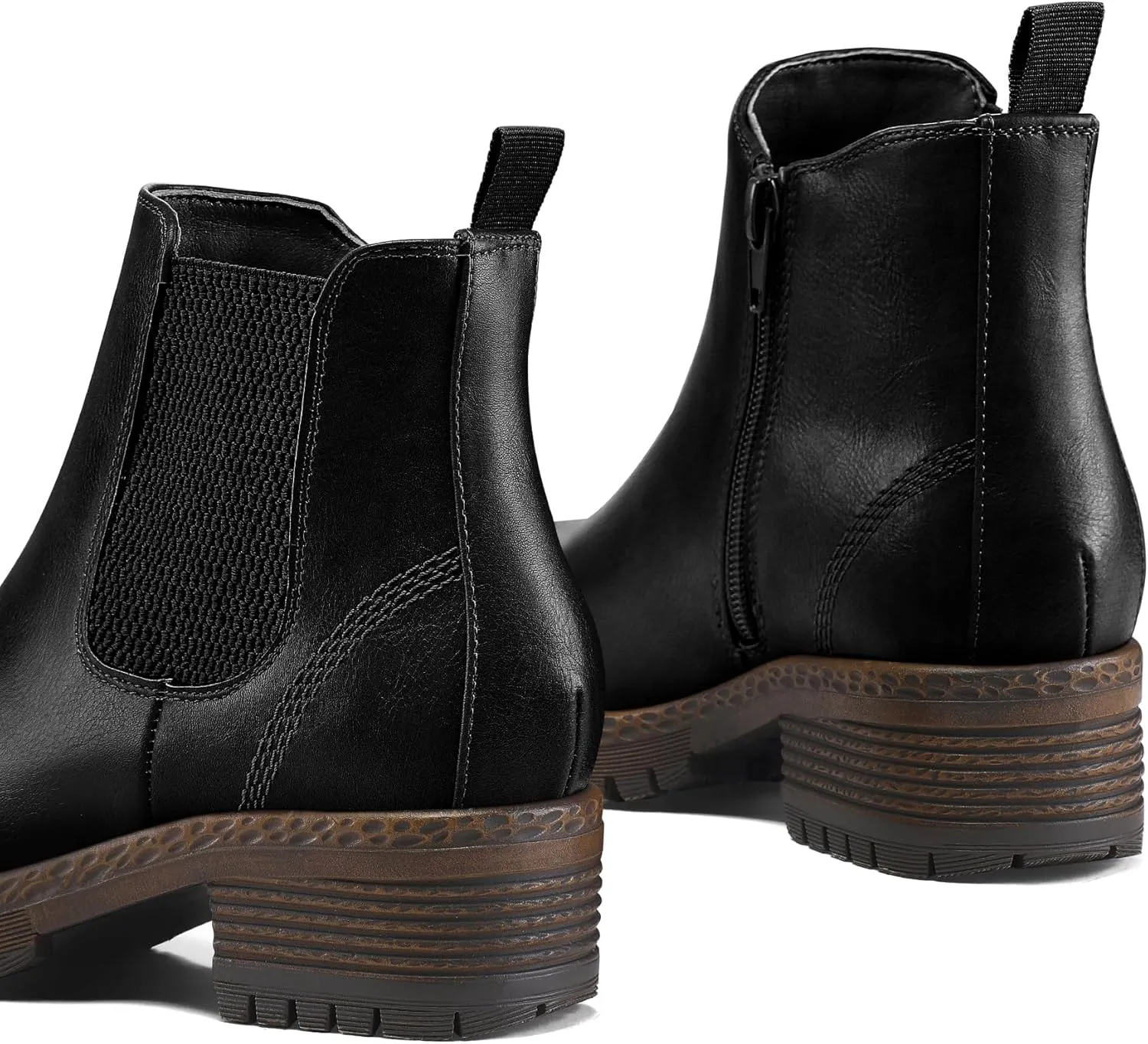 mysoft Women's Chelsea Ankle Boots Side Zipper Chunky Block Low Heel Booties Lug Sole Short Boots
