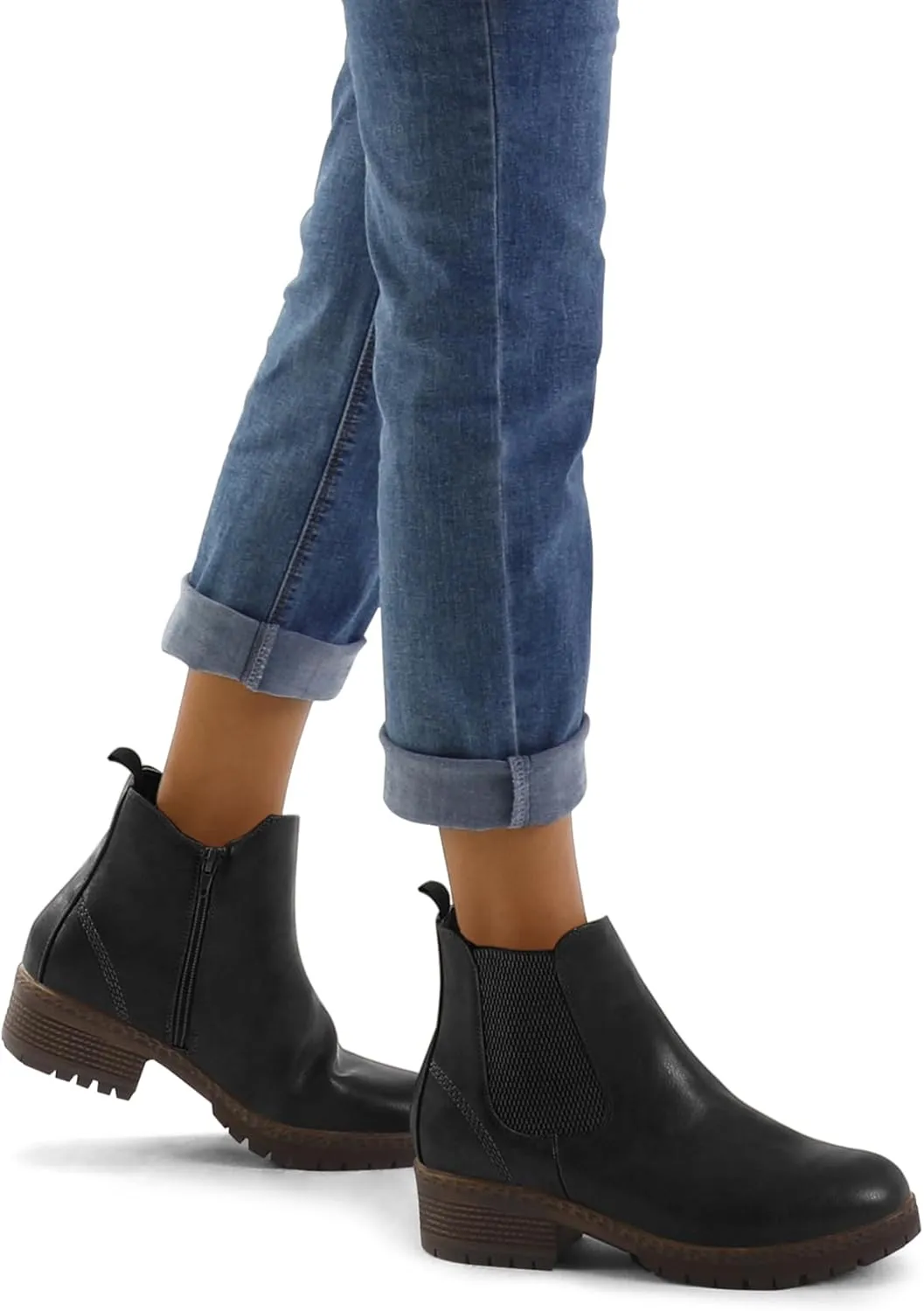 mysoft Women's Chelsea Ankle Boots Side Zipper Chunky Block Low Heel Booties Lug Sole Short Boots