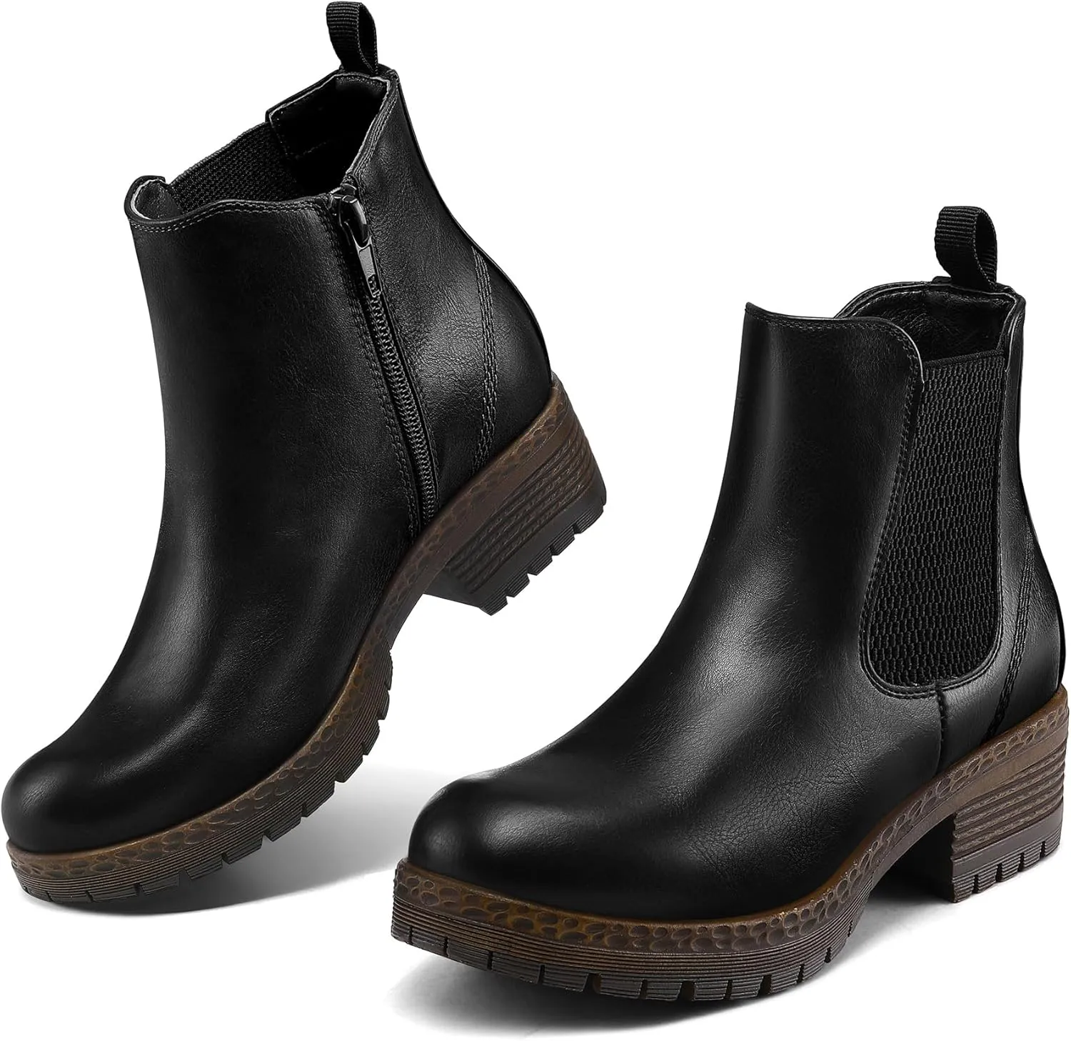 mysoft Women's Chelsea Ankle Boots Side Zipper Chunky Block Low Heel Booties Lug Sole Short Boots