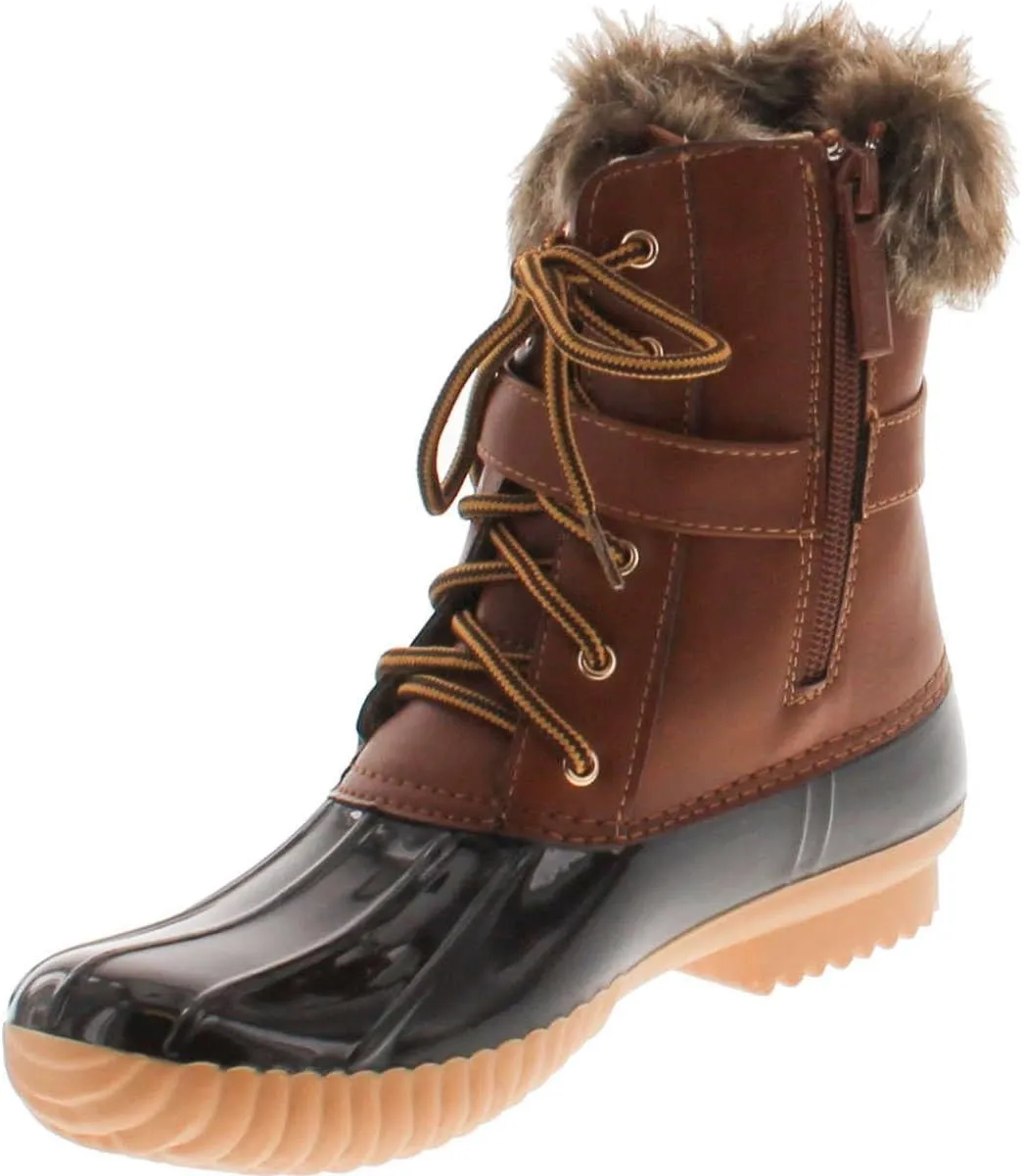 Nature Breeze Duck-01 Women's Chic Lace Up Buckled Duck Waterproof Snow Boots