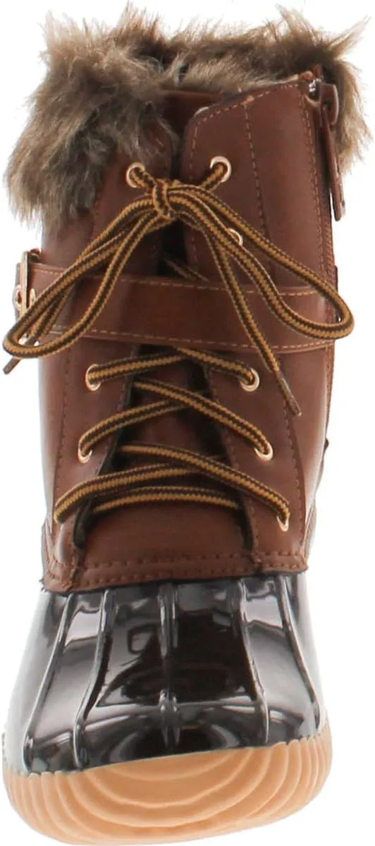 Nature Breeze Duck-01 Women's Chic Lace Up Buckled Duck Waterproof Snow Boots