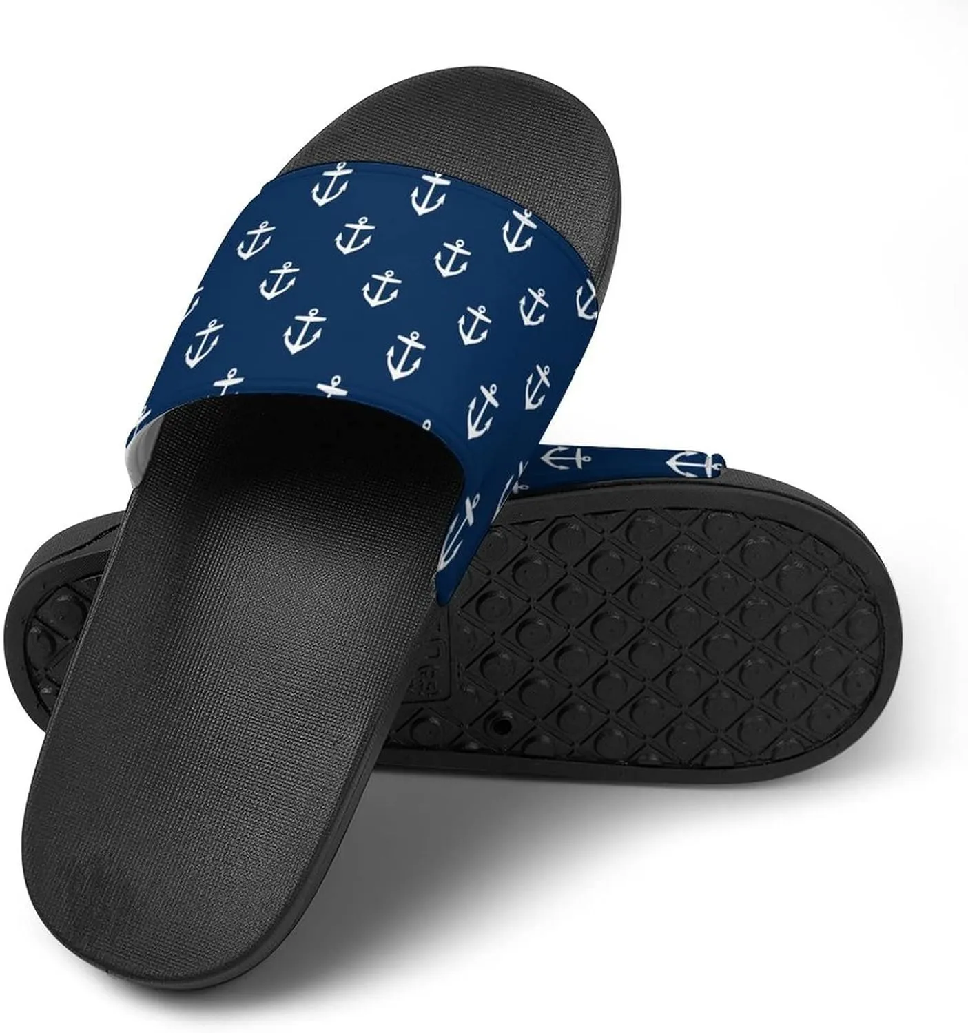 Navy Anchor House Sandals Non-Slip Open Toe Slippers for Massage Shower Spa Bath
